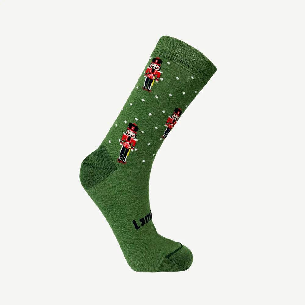 lamington Socks- Merino Wool Crew Socks | WOMAN | Green Nutcracker