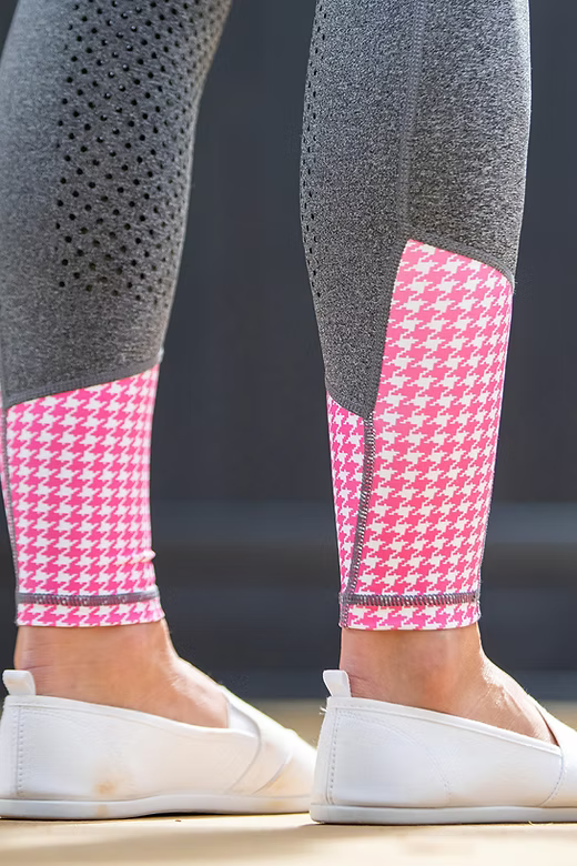 Youths Bare Performance Riding Tights- Grey/Pink Houndstooth