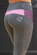 Youths Bare Performance Riding Tights- Grey/Pink Houndstooth