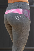 Load image into Gallery viewer, Youths Bare Performance Riding Tights- Grey/Pink Houndstooth
