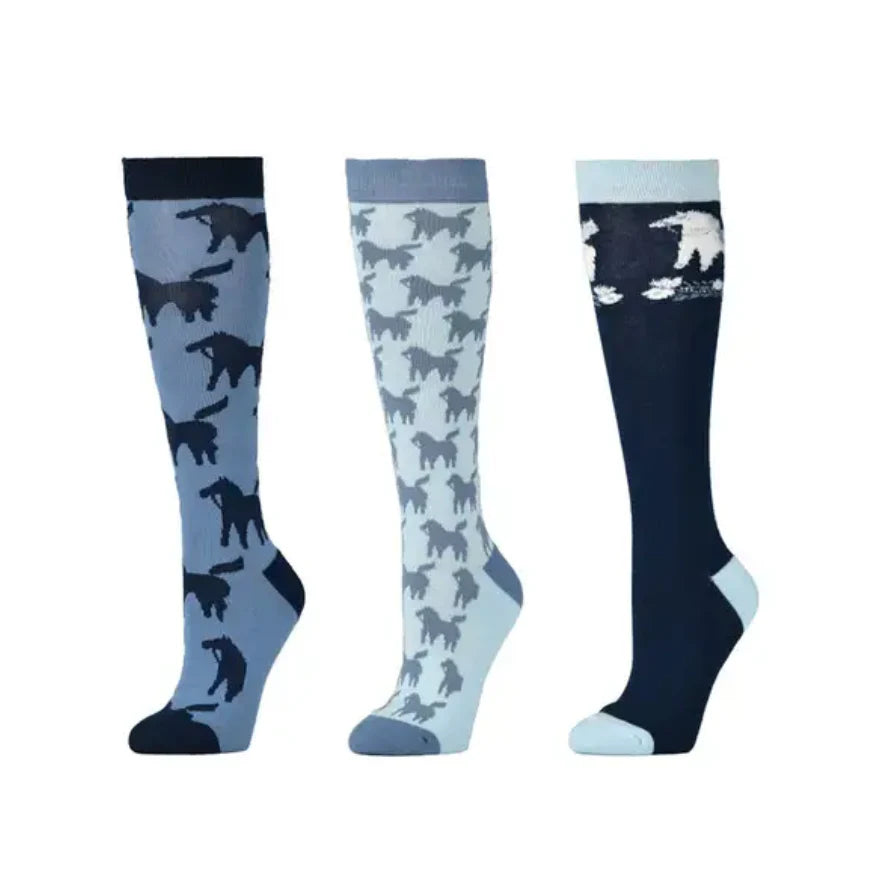 Dublin Adult 3 pack Socks - Blue Nordic Ponies