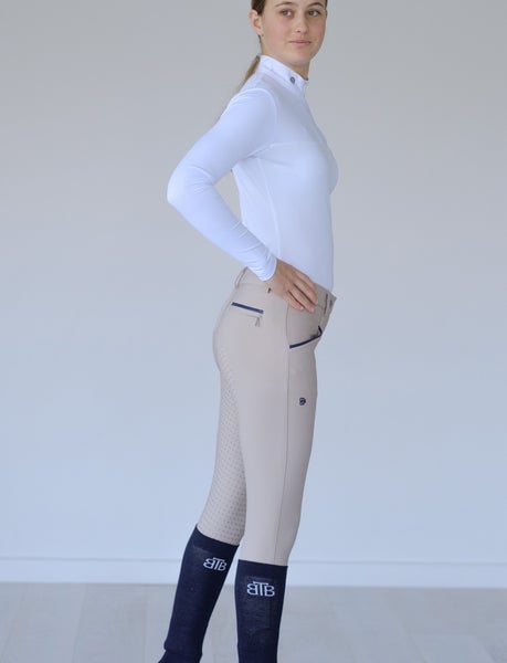 BTB 'PORTIA' BEIGE BREECH with dark navy, white or  dark brown trim